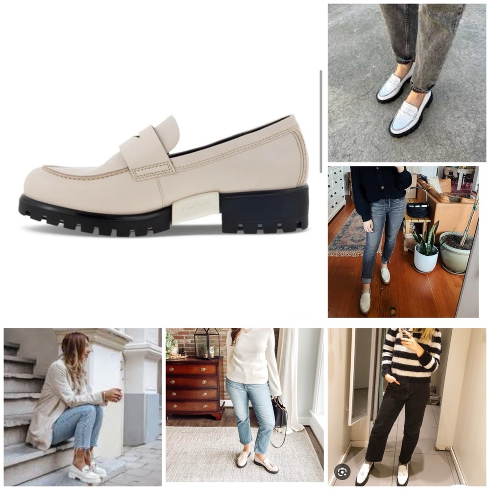 NWT ECCO Women's Leather Platform Penny Loafer in Limestone Size 41/10